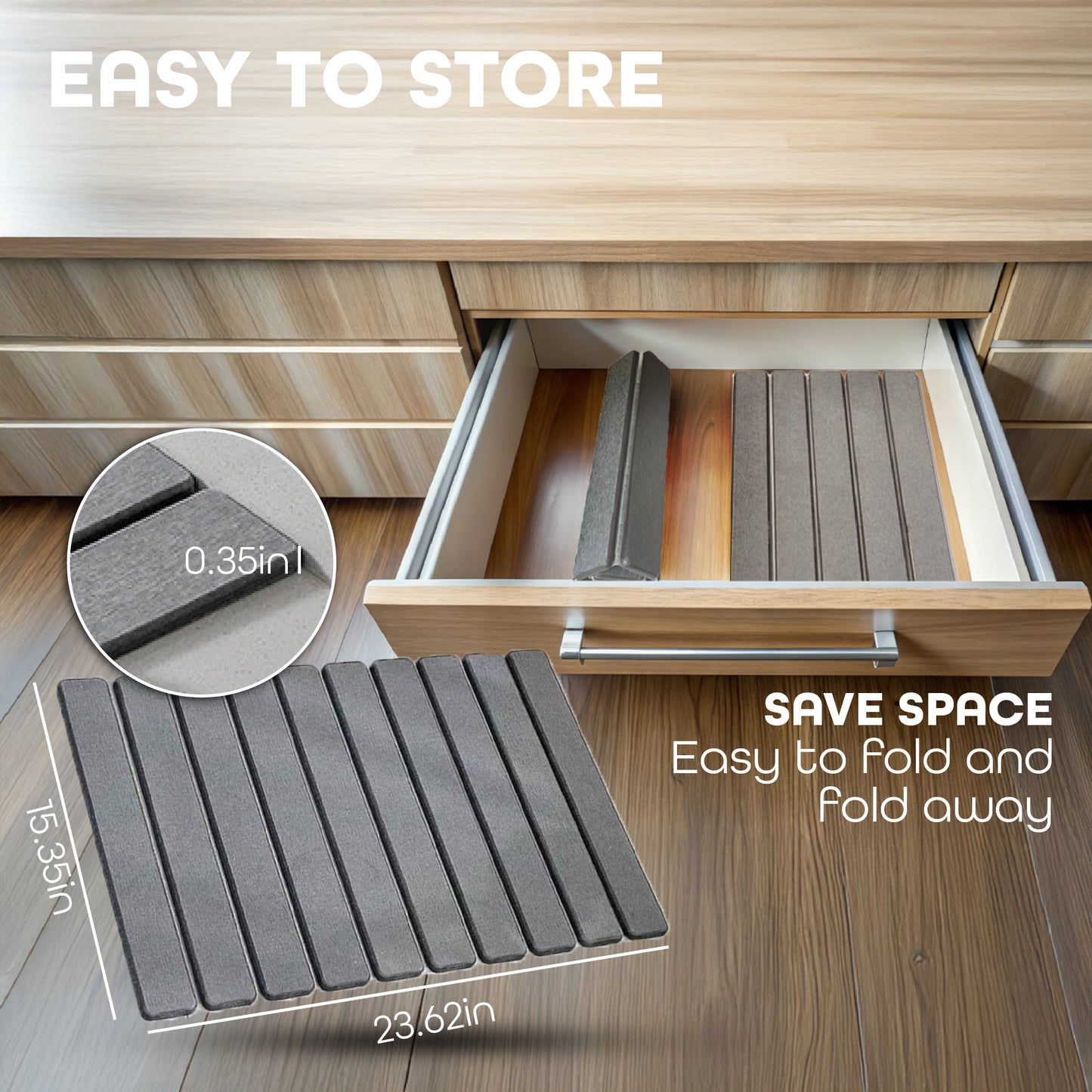 Large Stone Dish Drying Mat – Foldable, Quick Dry & Eco-Friendly (24" x 16", White - Dark Gray)