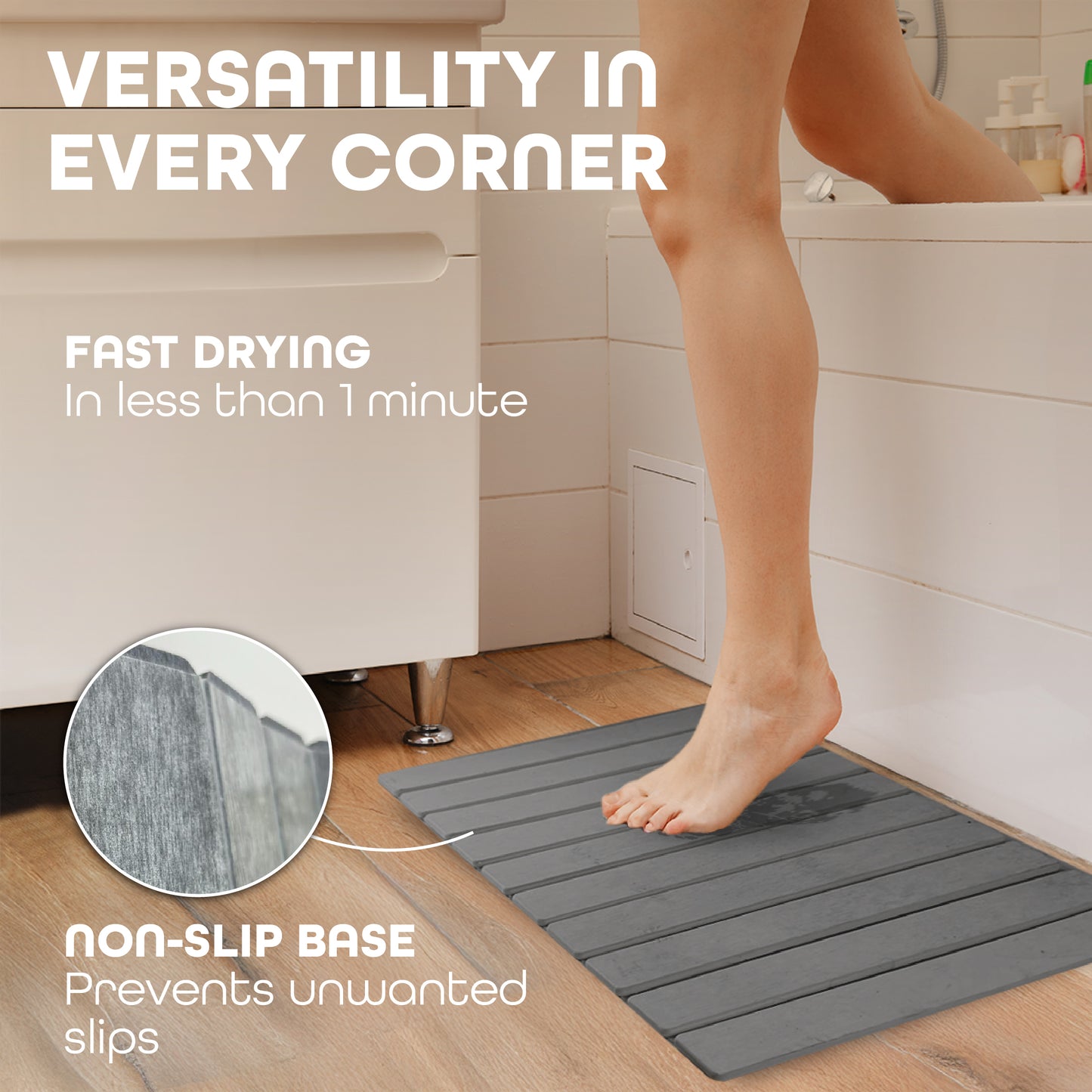 Large Stone Dish Drying Mat – Foldable, Quick Dry & Eco-Friendly (24" x 16", White - Dark Gray)