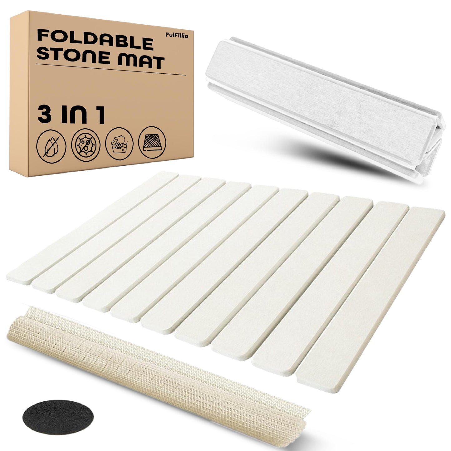 Large Stone Dish Drying Mat – Foldable, Quick Dry & Eco-Friendly (24" x 16", White - Dark Gray)