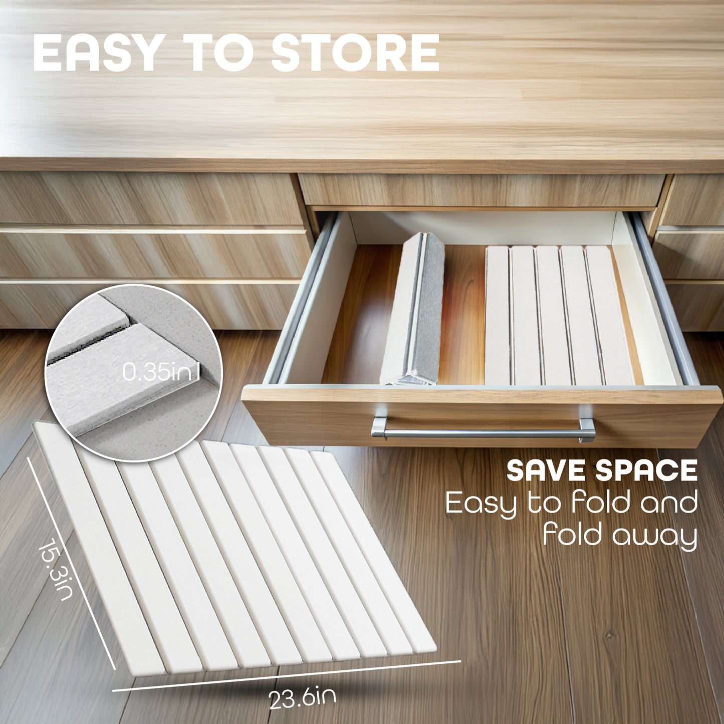 Large Stone Dish Drying Mat – Foldable, Quick Dry & Eco-Friendly (24" x 16", White - Dark Gray)