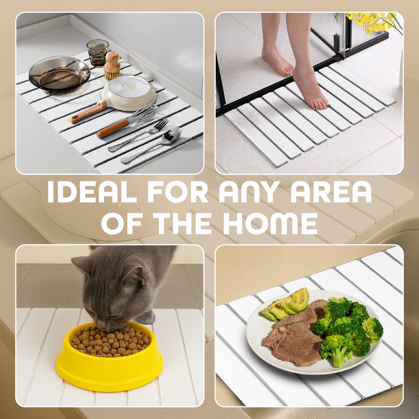 Large Stone Dish Drying Mat – Foldable, Quick Dry & Eco-Friendly (24" x 16", White - Dark Gray)